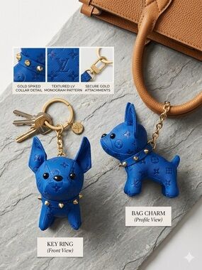 Colorful French Bulldog Plush Purse Charm or Key Ring - Blue